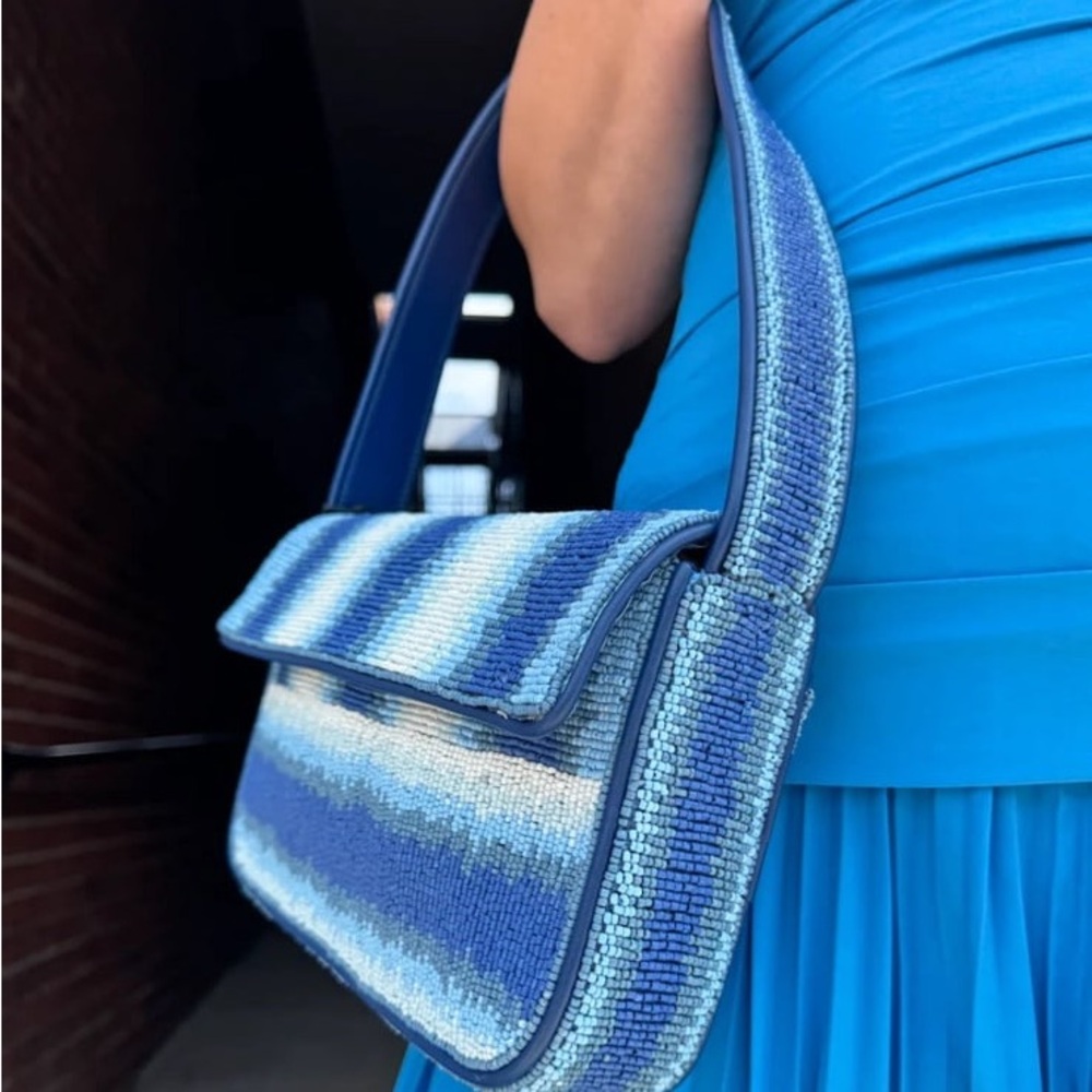 Price Firm - STAUD Tommy Ombré Striped Beaded Shoulder Bag in Ride the Wave - Picture 3 of 11